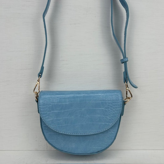 Schoudertasje met crocoprint blauw