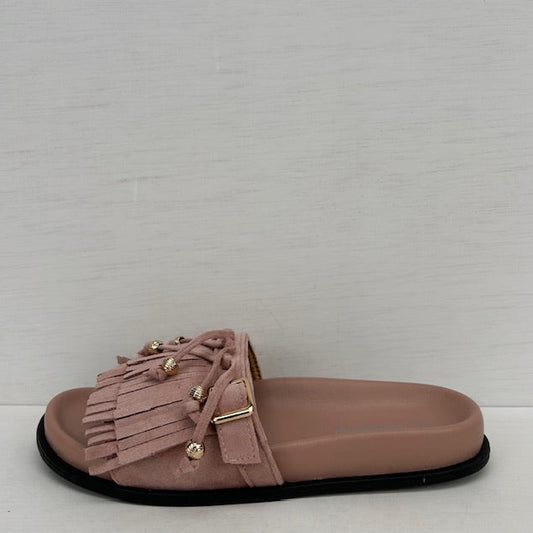 Geweldige slippers met franjes roze
