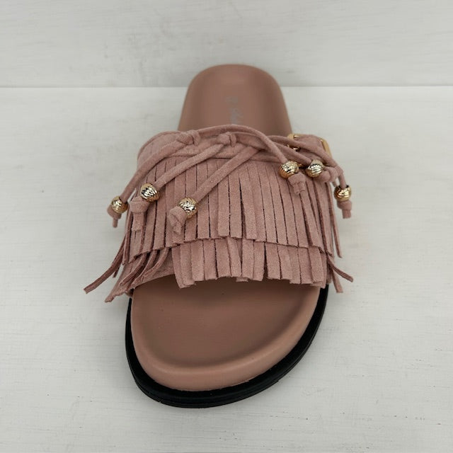 Geweldige slippers met franjes roze