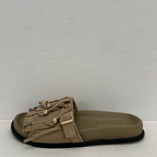 Geweldige slippers met franjes khaki