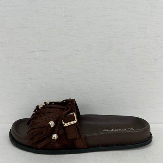 Geweldige slippers met franjes bruin