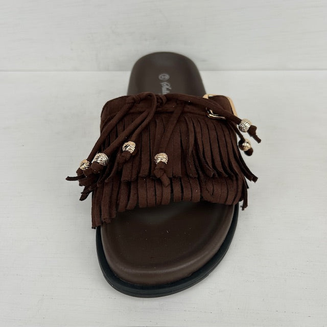 Geweldige slippers met franjes bruin