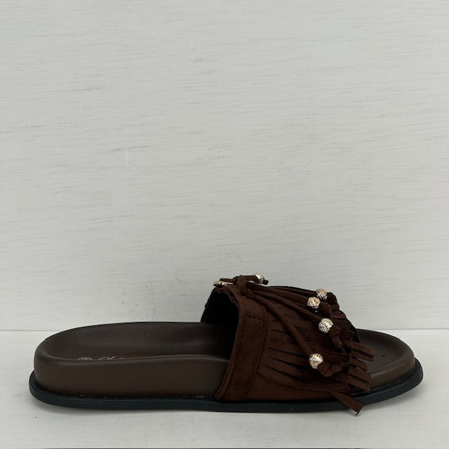 Geweldige slippers met franjes bruin