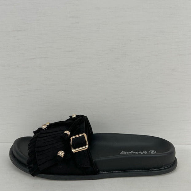Geweldige slippers met franjes zwart