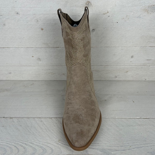 Suèdine cowboylaarsje met metallic afwerking khaki