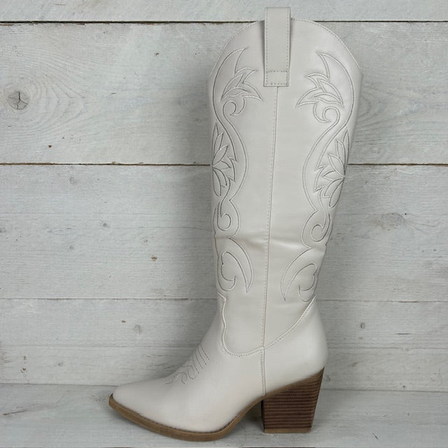 Hoge leatherlook cowboylaars met gaaf design beige