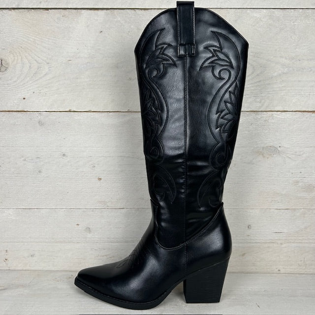 Hoge leatherlook cowboylaars met gaaf design zwart