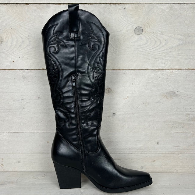 Hoge leatherlook cowboylaars met gaaf design zwart