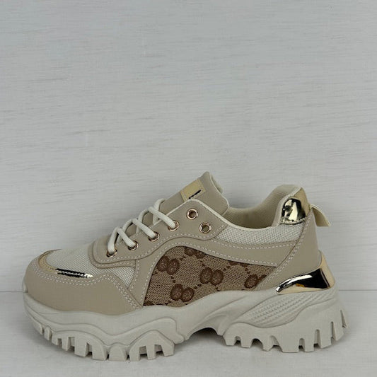 Stoere sneakers met sportieve look beige