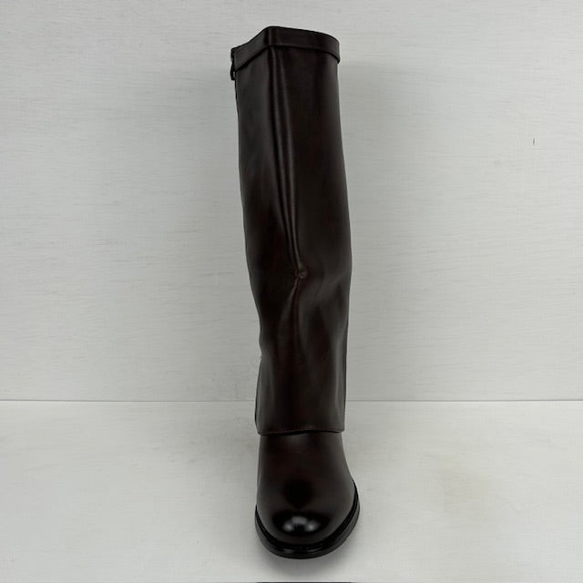 Leatherlook laarzen met flap en gespje bruin