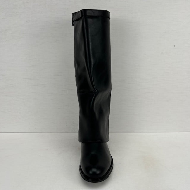 Leatherlook laarzen met flap en gespje zwart