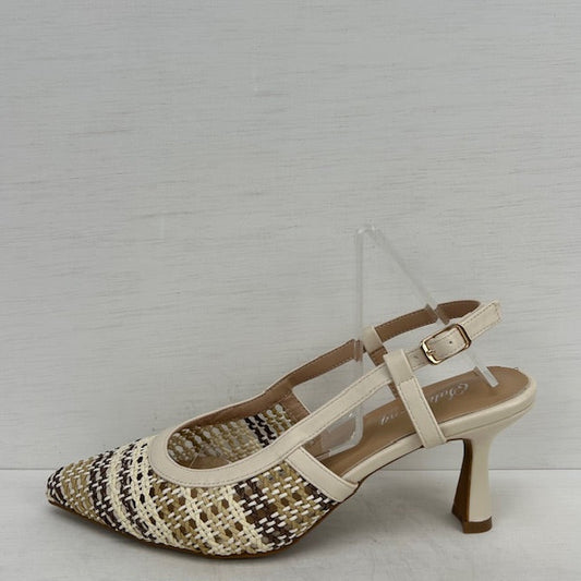 Slingbacks met gevlochten motief beige