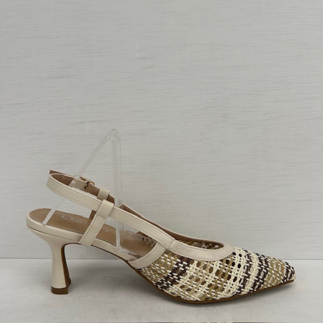 Slingbacks met gevlochten motief beige