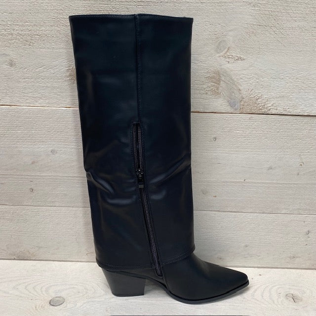 Hoge leatherlook cowboylaarzen met flap zwart