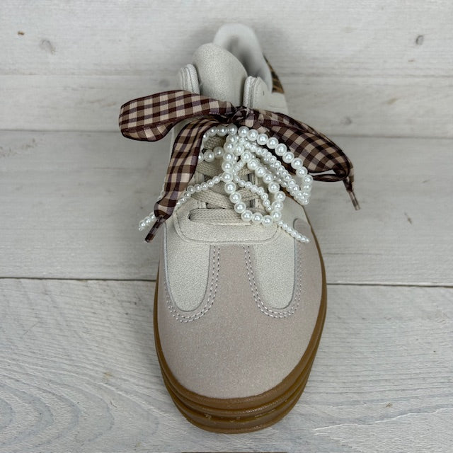 Retro sneaker met leuke afwerking beige panter