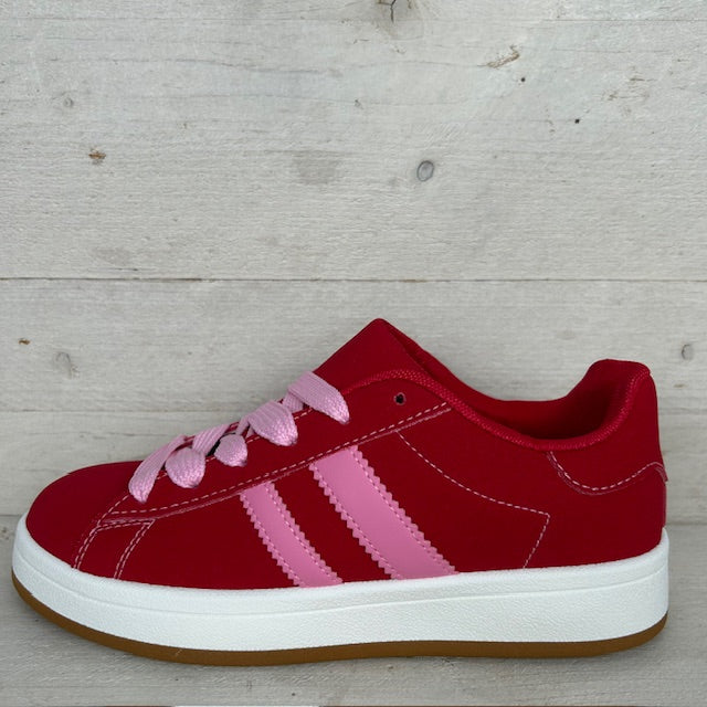 Retro sneaker met witte zool rood roze