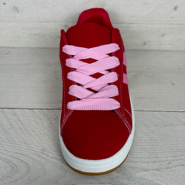 Retro sneaker met witte zool rood roze