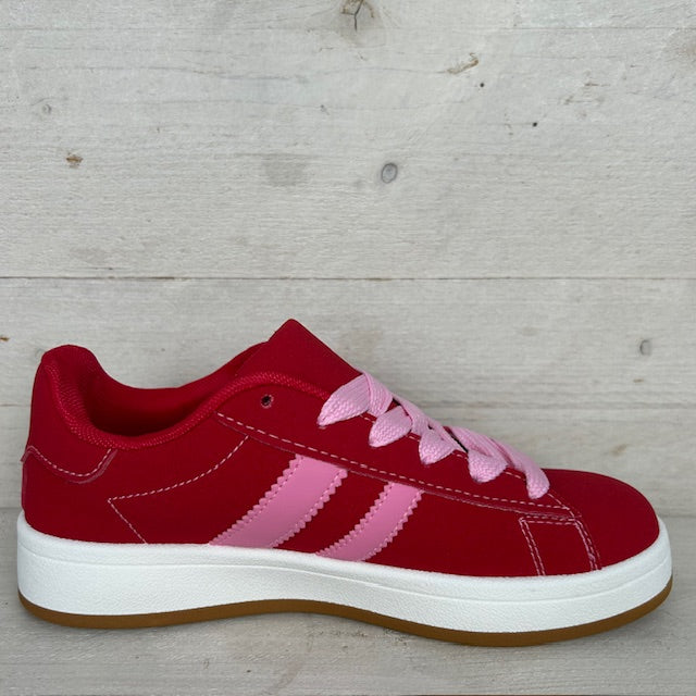 Retro sneaker met witte zool rood roze