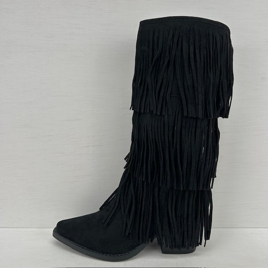 Trendy suèdine cowboylaarzen met franjes zwart