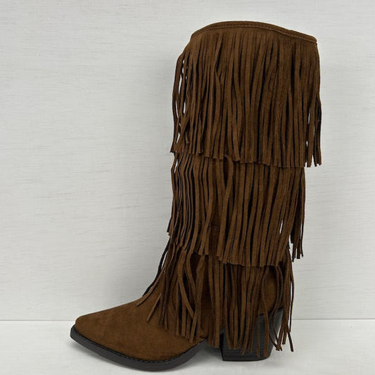 Trendy suèdine cowboylaarzen met franjes lichtbruin