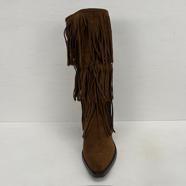 Trendy suèdine cowboylaarzen met franjes lichtbruin