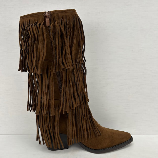 Trendy suèdine cowboylaarzen met franjes lichtbruin