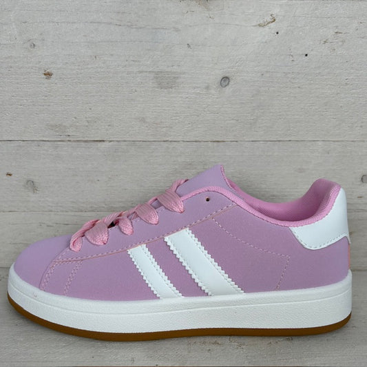Retro sneaker met witte zool pastel roze