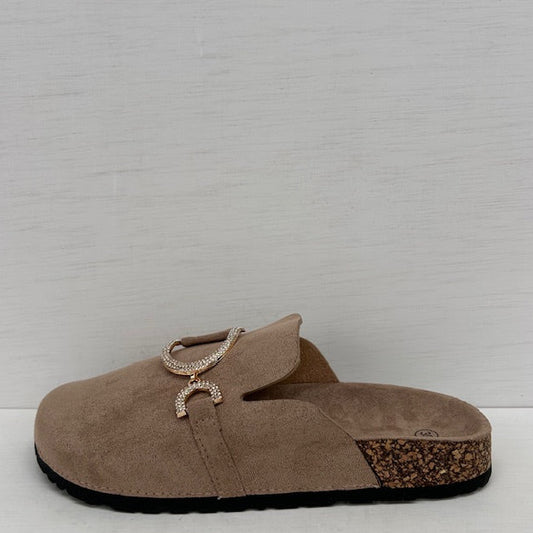 Instap slippers met shiny detail khaki