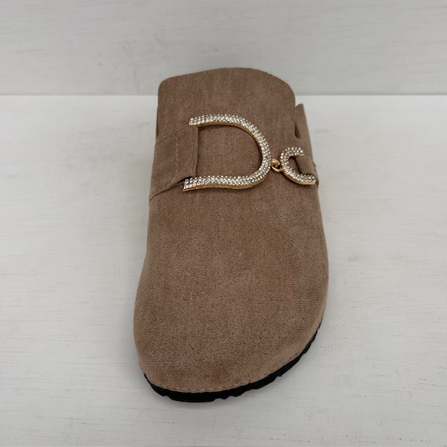 Instap slippers met shiny detail khaki