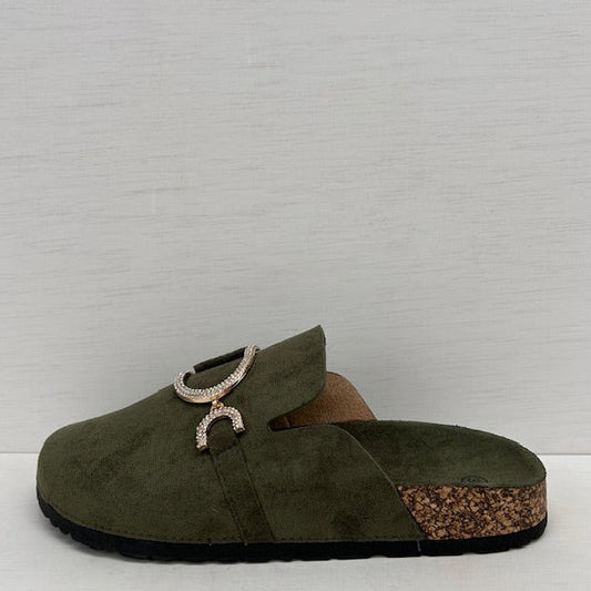 Instap slippers met shiny detail groen