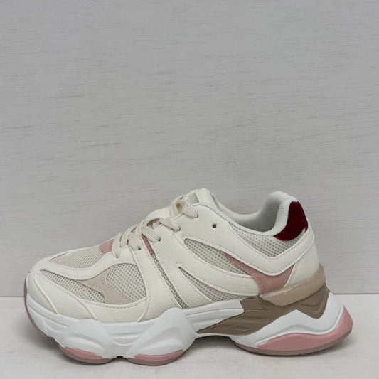 Stoere sneakers met trendy zool wit roze