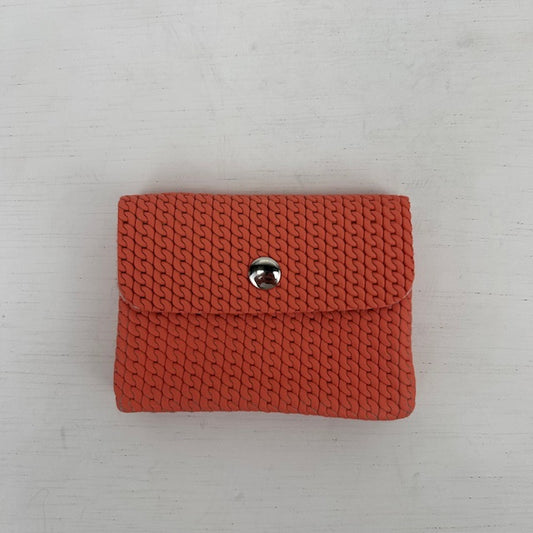 Real leather portemonneetje met gevlochten motief oranje roze