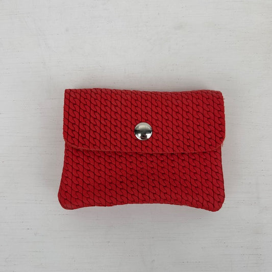 Real leather portemonneetje met gevlochten motief rood