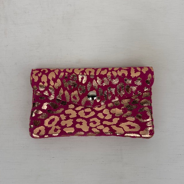 Real leather panter portemonnee roze goud