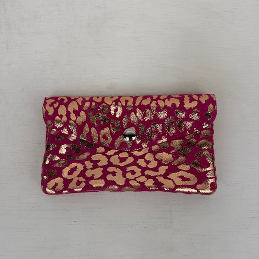 Real leather panter portemonnee roze goud