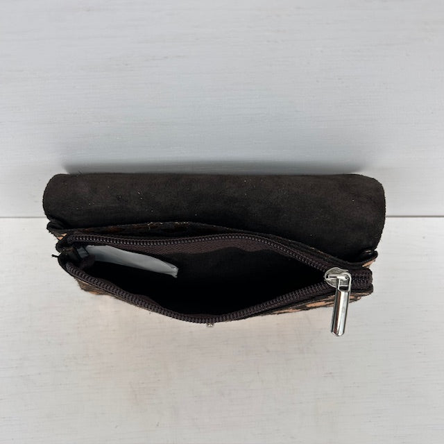Real leather panter portemonnee zwart brons