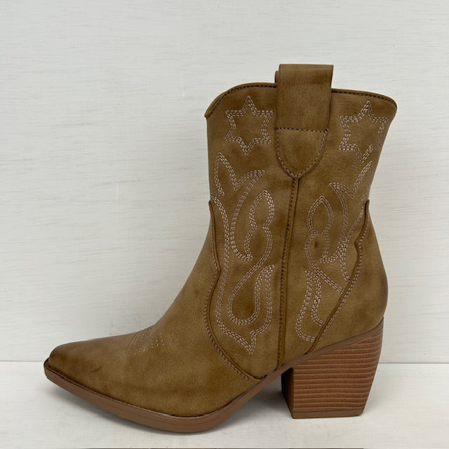Leatherlook cowboylaarsje khaki
