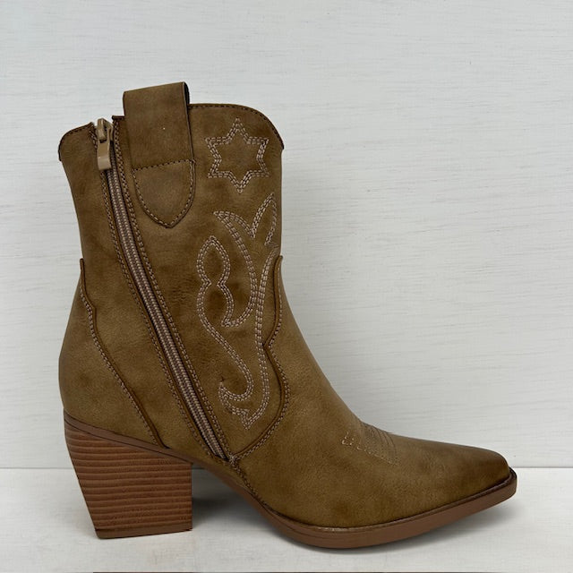 Leatherlook cowboylaarsje khaki