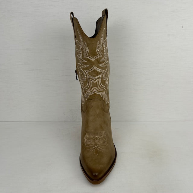 Leuke leatherlook cowboylaarzen met gaaf design khaki