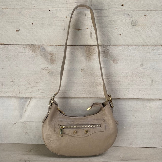 Schoudertasje (echt leder) beige met studs