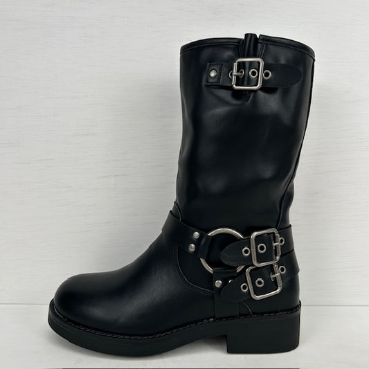 Leatherlook laarzen met gespjes zwart