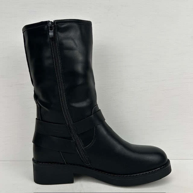 Leatherlook laarzen met gespjes zwart