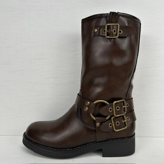 Leatherlook laarzen met gespjes bruin