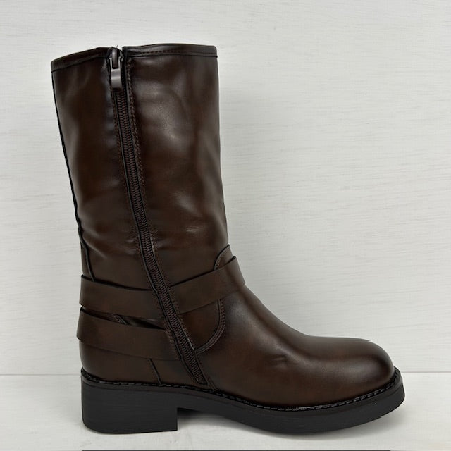 Leatherlook laarzen met gespjes bruin