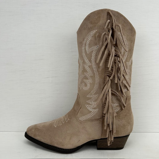 Suèdine cowboylaarzen met franjes en gaaf design khaki