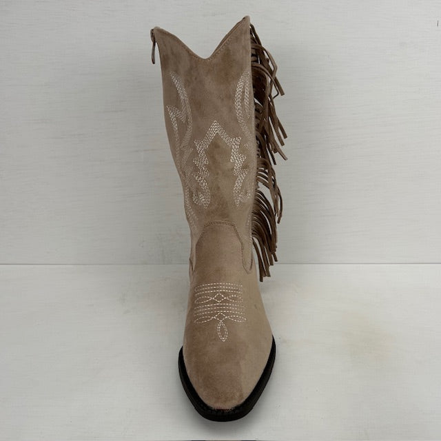 Suèdine cowboylaarzen met franjes en gaaf design khaki