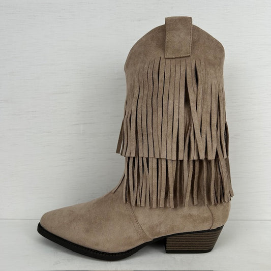 Trendy cowboylaarzen met franjes khaki