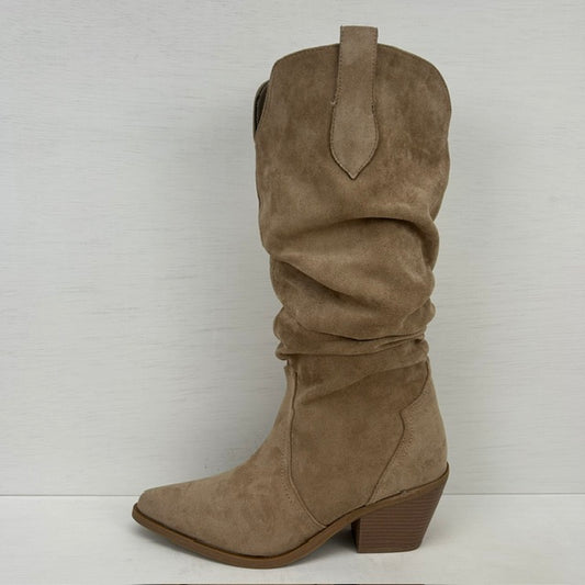 Gave suèdine cowboylaarzen met trendy design khaki