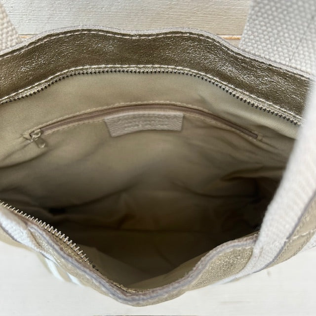 Real leather shopper met leuke band goud