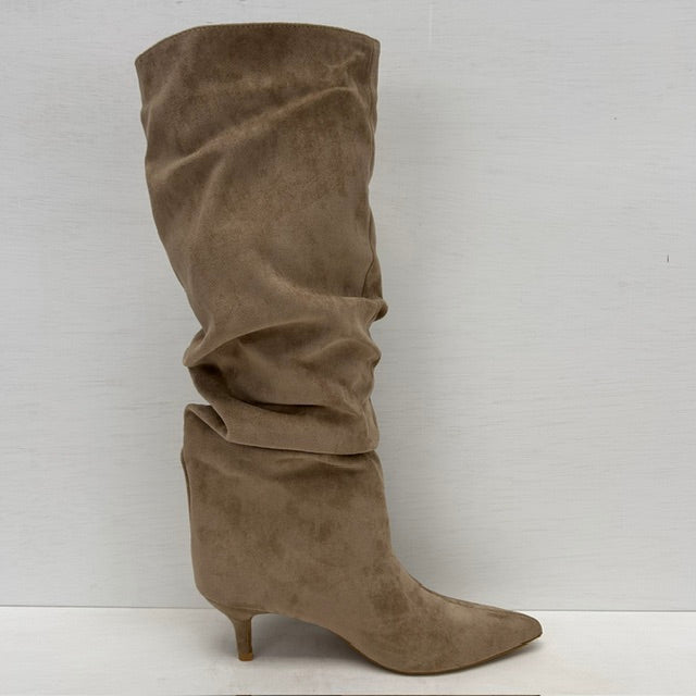 Hoge trendy cowboylaarzen met naaldhakje khaki